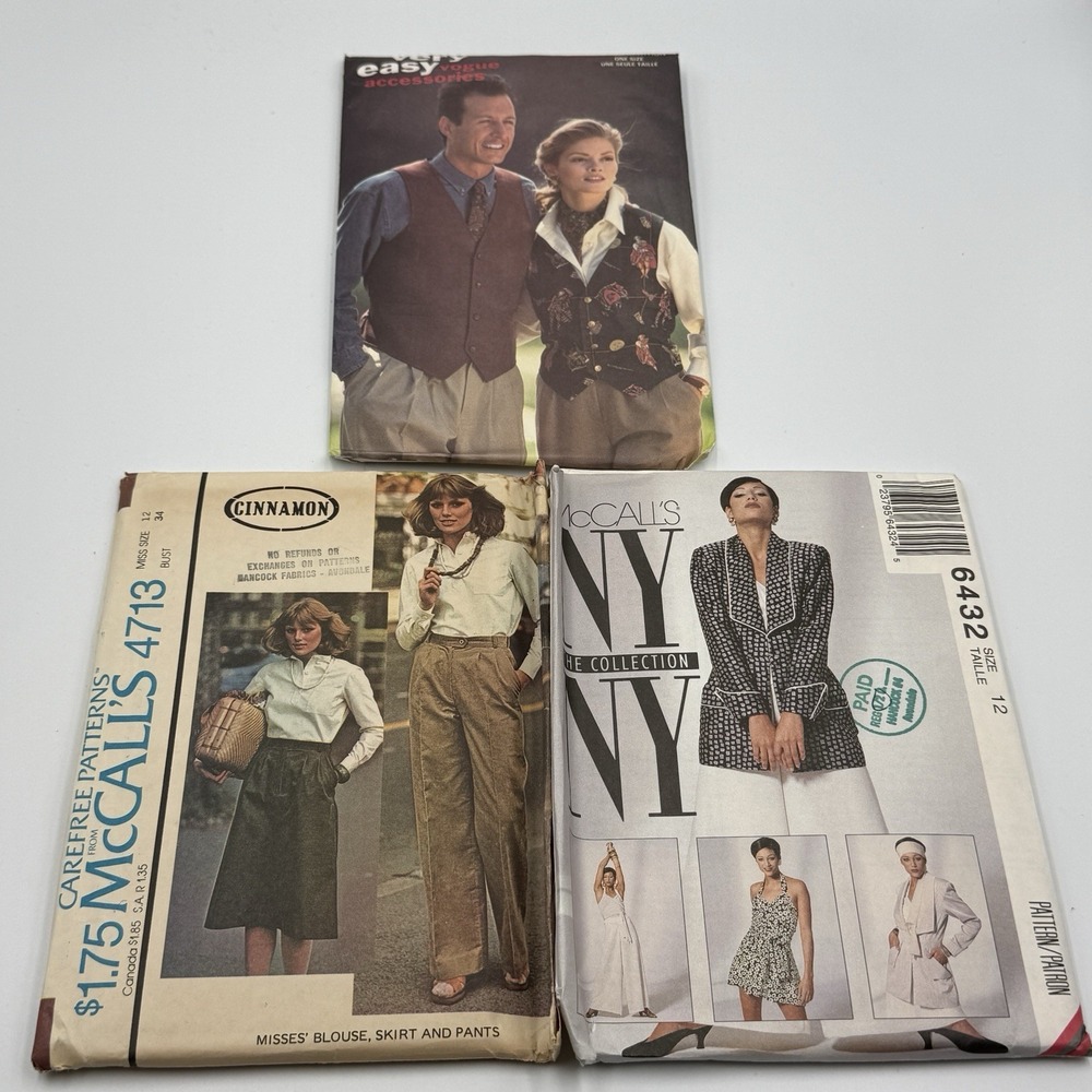 Vintage Sewing Pattern Lot 3 Vogue McCalls 80s 90s Vests Skirt Pants NY